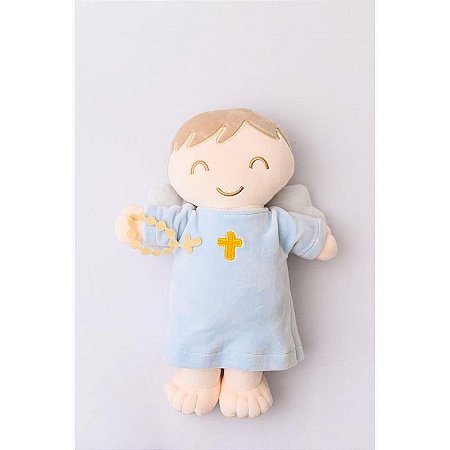 Boneca De Pelúcia Anjinho Da Guarda Azul 32cm