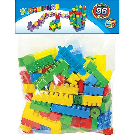 Brinquedo Para Montar Bloquinhos 96 Peças Coloridas Com Rodas
