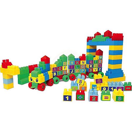 Brinquedo De Montar Trenzinho Alfabeto E Números - 128 Peças Com 80 Adesivos