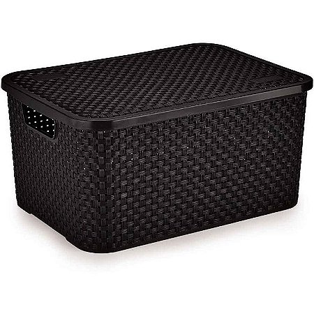 Caixa Plástica Multiuso Rattan Com Tampa Preto Gd 16l