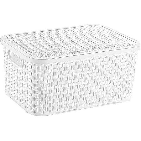 Caixa Plástica Multiuso Rattan Com Tampa 8l Branca