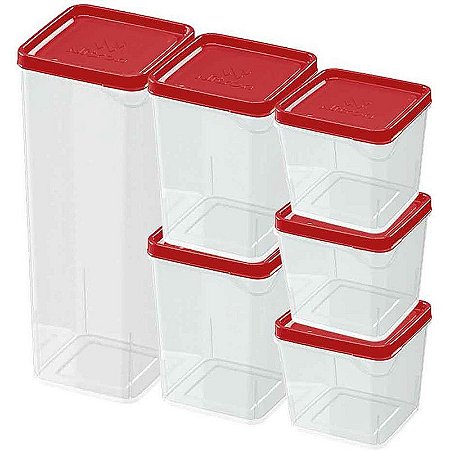 Pote Plástico Conjunto 6 Potes Modulares Vermelhos