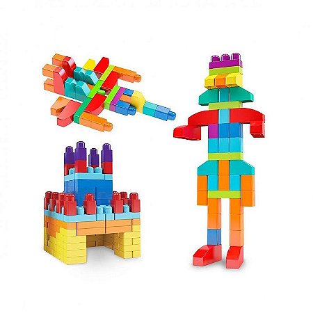Brinquedo Para Montar Sacola Construção Blocolândia 80 Peças