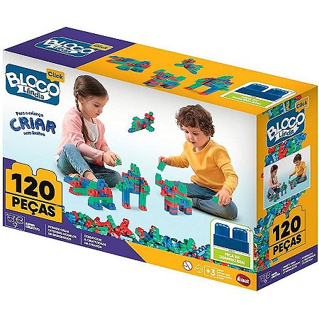 Brinquedo Para Montar Monta Mais Blocolândia Click Com 120 Peças Coloridas