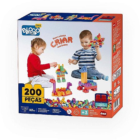 Brinquedo Para Montar Monta Mais Blocolândia Click Com 200 Peças Coloridas