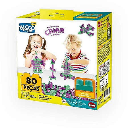 Brinquedo Para Montar Monta Mais Blocolândia Click Com 80 Peças Coloridas
