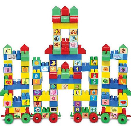Brinquedo De Montar Castelinho 128 Peças Com 55 Adesivos
