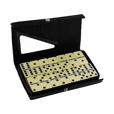 Jogo De Dominó Com Estojo Preto 28 Peças - 9mm