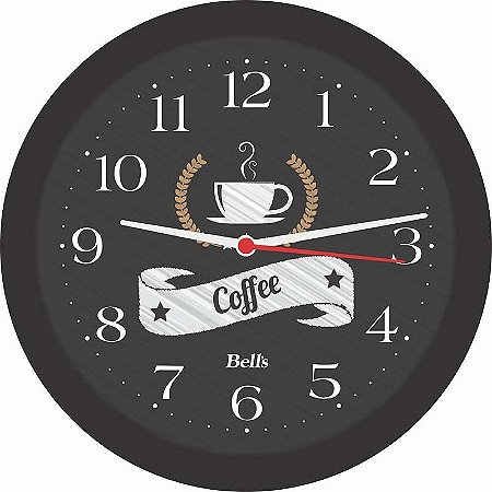 Relógio De Parede Redondo Coffee Preto 21,7cm