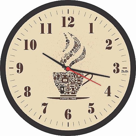 Relógio De Parede Redondo Café Preto 25,8cm