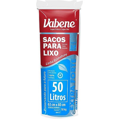 Saco Para Lixo 50l Azul 63x80cm 40 Micras - Rolo Com 15 Unidades