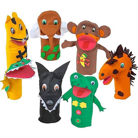 Fantoche Animais Selvagens - Kit Com 7 Peças (26cm)