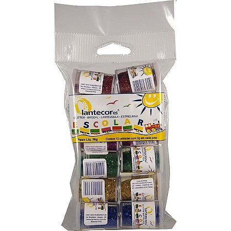 Kit Escolar Glitter Pvc 6 Cores Sortidas - 12 Potes De 3g