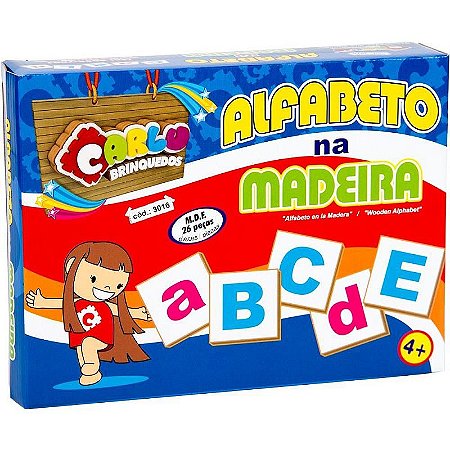 Brinquedo Pedagógico Alfabeto Na Madeira Com 26 Peças