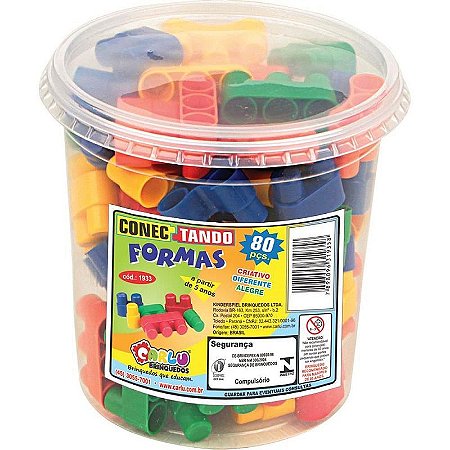 Brinquedo Para Montar Conectando Formas Com 80 Peças Coloridas Em Pote