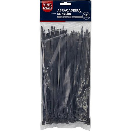 Abraçadeira Nylon Preta 4,8x200mm Pct Com 100