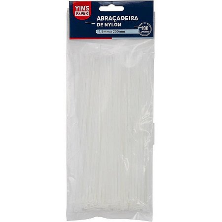 Abraçadeira Nylon Branca 2,5x200mm - Pacote Com 100 Unidades