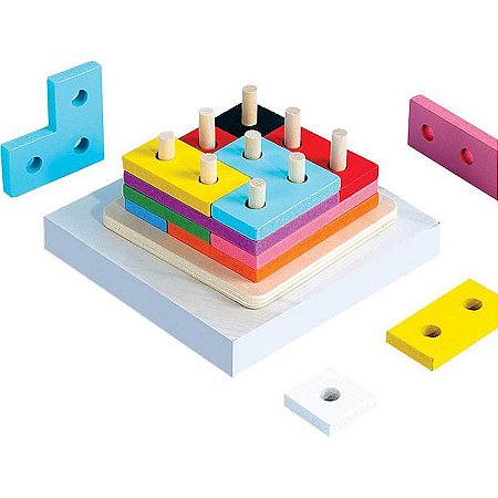Brinquedo Pedagógico De Madeira Encaixe Formas E Cores Tetris