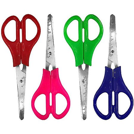 Tesoura Escolar Inox Cabo Colorido 13cm Caixa Com 12
