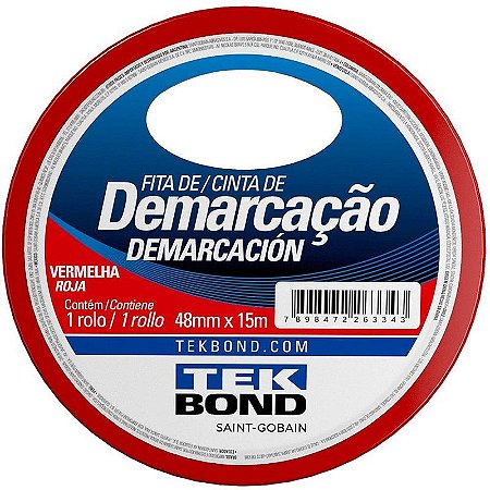 Fita Para Demarcação De Solo Pvc Vermelha 48mm X 15m