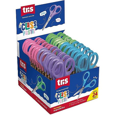 Tesoura Escolar Tris Class 13cm Cores Pastel - Caixa Com 24 Unidades