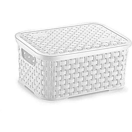 Caixa Plástica Multiuso Rattan Com Tampa 2l - Branco