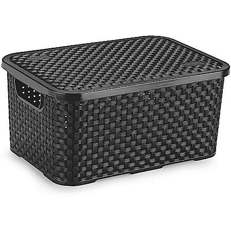 Caixa Plástica Multiuso Rattan Com Tampa 8l Preta