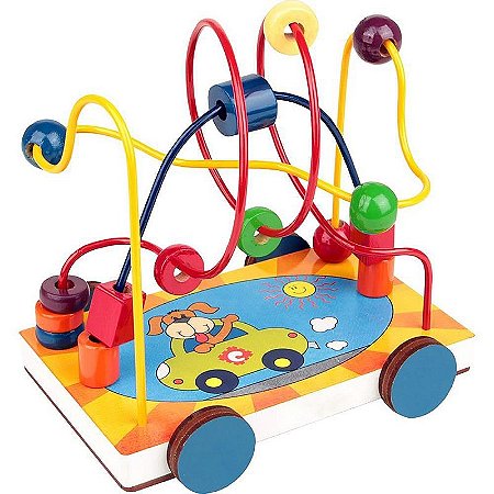 Brinquedo Pedagógico Carrinho Aramado Madeira 17x13x14,5cm Com 3 Circuitos E 15 Peças