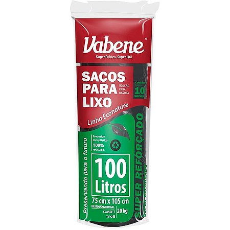 Saco Para Lixo 100l Preto 75x105cm 40 Micras - Rolo Com 10 Unidades