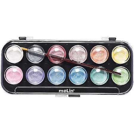 Aquarela Escolar Metálica Artist 12 Cores - Com Estojo E Pincel