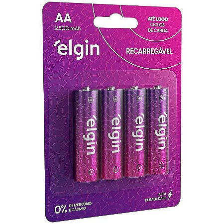 Pilha Recarregável Pequena Aa 2500mah 1,2v Com 04 Blister Com 04