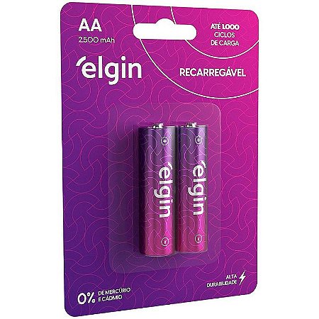 Pilha Recarregável Elgin Aa 2500mah 1,2v - Blister Com 2 Unidades