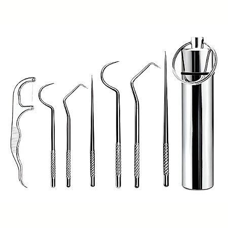 Conjunto 7 Peças Higiene Limpeza Bucal Limpeza Aço Inox