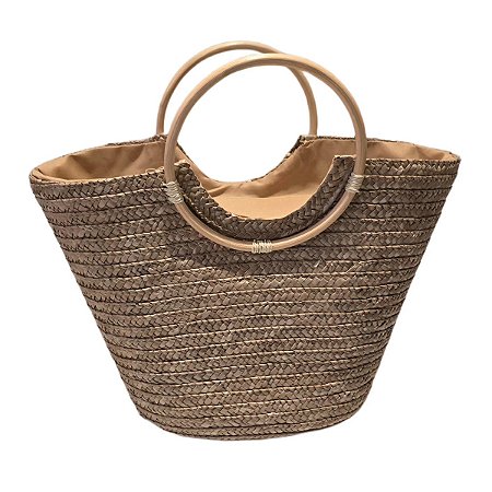 Bolsa Grande  Alça Madeira Artesanal Cor:palha Escura