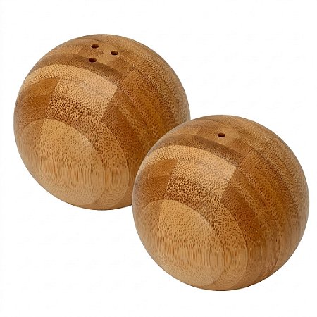 Conjunto Saleiro Pimenteiro Esférico Bambu Utensílio
