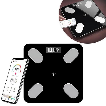 Balança Digital Bioimpedância Bluetooth Até 150kg Cor:preto