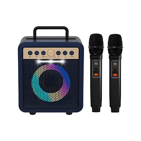 Caixa De Som Bluetooth 2 Microfones Modelo:azul Marinho
