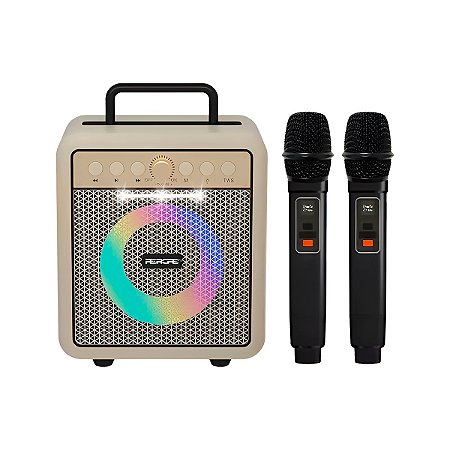 Caixa De Som Bluetooth 2 Microfones Karaokê Modelo:bege