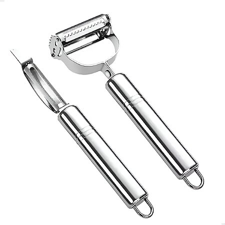 Kit 2 Utensílios Aço Inox Descascador Legumes Frutas