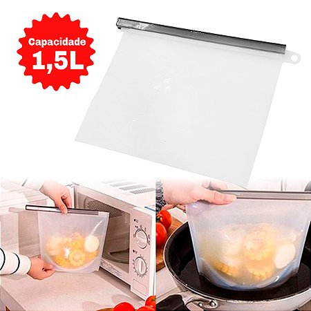 Saco Porta Alimentos Reutilizavel Silicone 1,5l Cor:preto