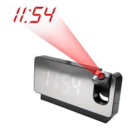 Relogio Alarme Led Espelhado Usb Com Projetode De Hora Preto