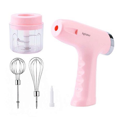 Batedeira Processador Mini Triturador Recarregável Cor:rosa