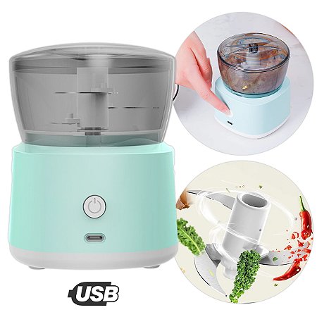 Mini Processador Elétrico Moedor Alimentos  Usb Cor:azul