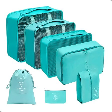 Kit 7 Peças Necessaire Organizadores Cor:azul Claro