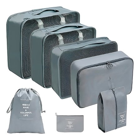 Kit 7 Peças Necessaire Organizadores Cor:cinza