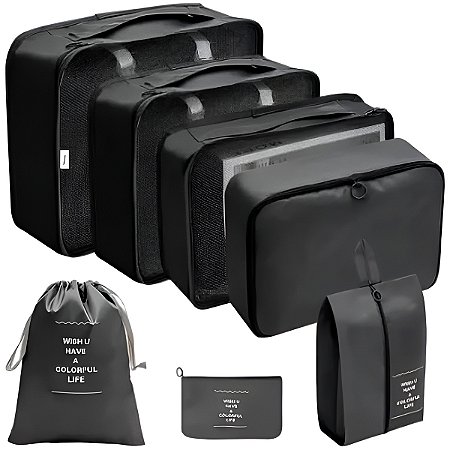 Kit 7 Peças Necessaire Organizadores Cor:preto