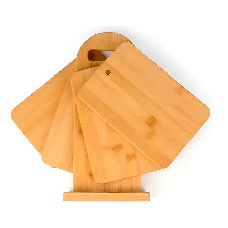 Kit Conjunto Tábuas Madeira Com Suporte Utensílios