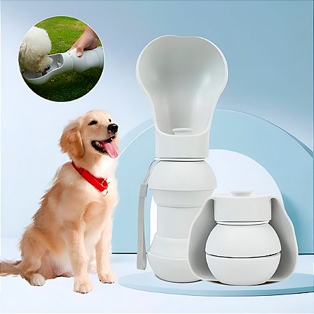 Bebedouro Dobrável Para Pets Silicone 300ml Flexível Branco