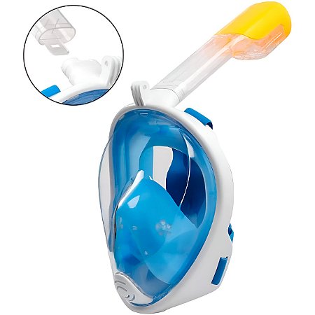Máscara De Mergulho Com Snorkel Central Piscina Natação Azul
