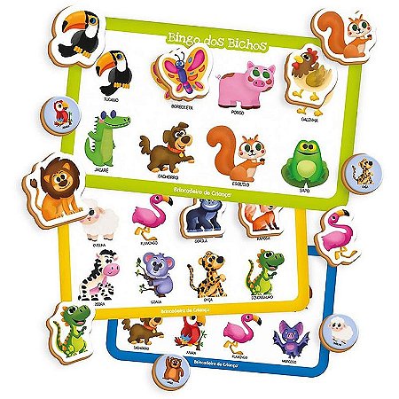 Jogo De Bingo Pre School Bichos Madeira 68 Peças